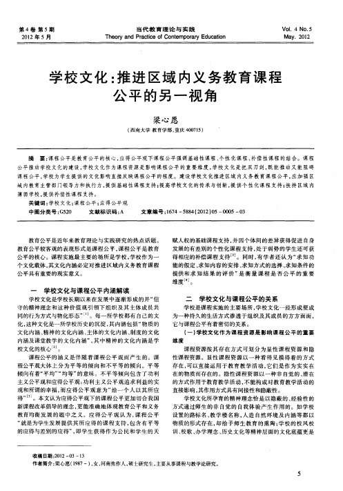 学校文化：推进区域内义务教育课程公平的另一视角