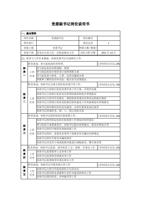 党委副书记岗位说明书