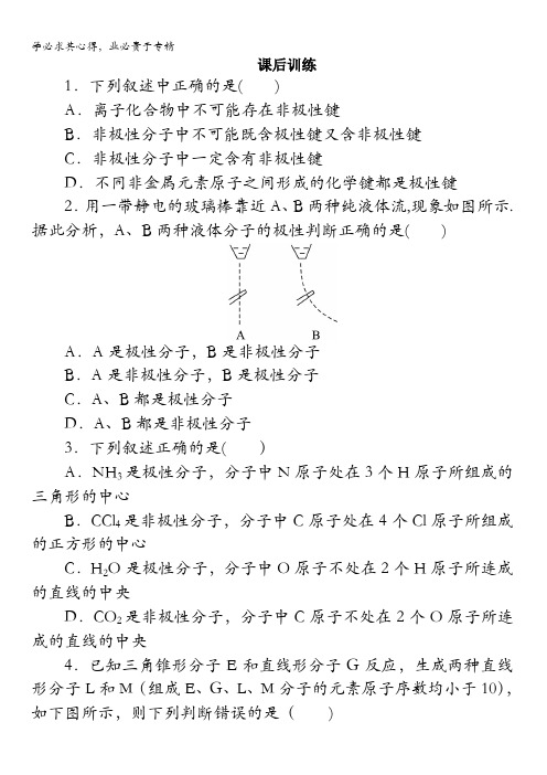 高二化学鲁科版选修3课后训练：第2章第2节共价键与分子的空间构型第2课时含解析