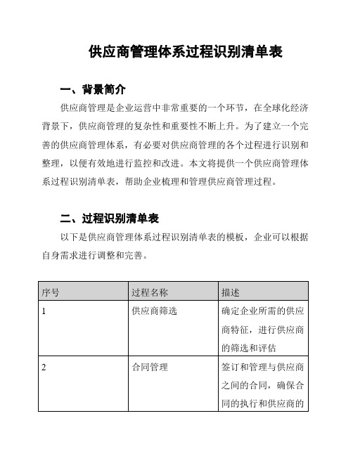 供应商管理体系过程识别清单表