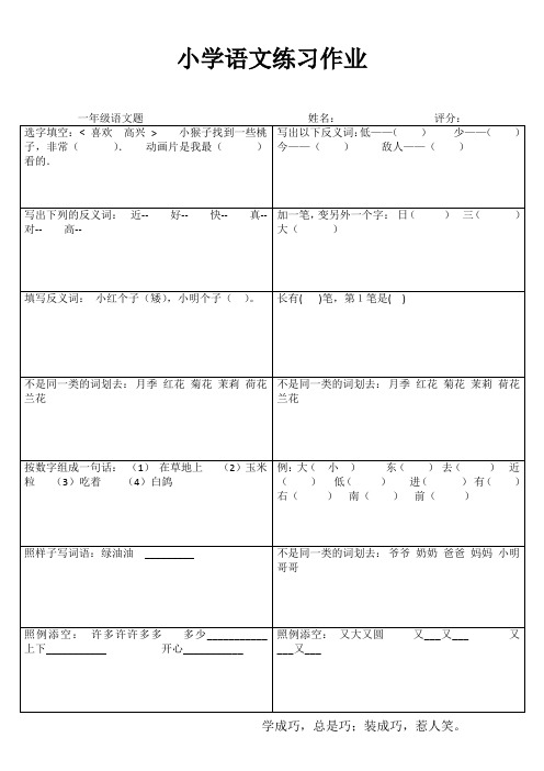 小学一年级语文快乐随堂练I (9)