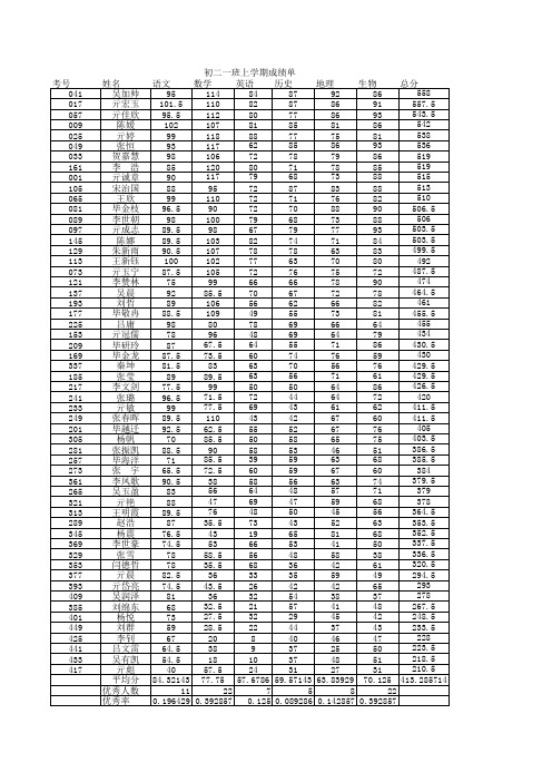 初二期中考试成绩表
