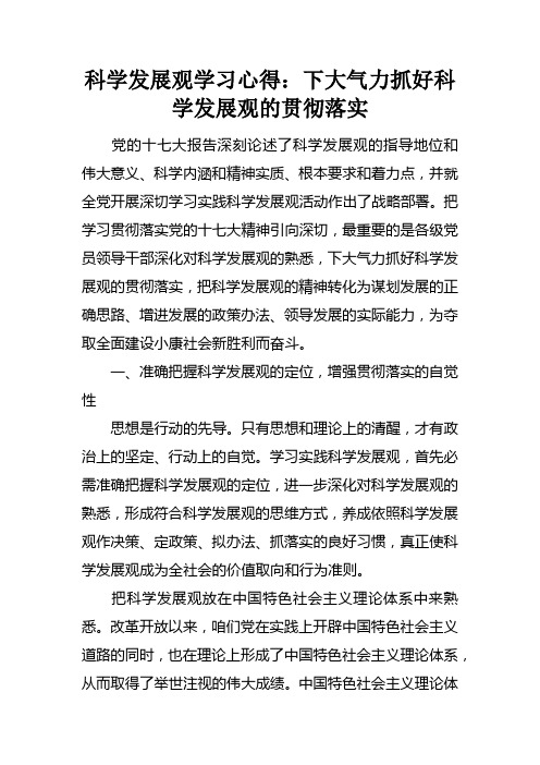 科学发展观学习心得下大气力抓好科学发展观的贯彻落实