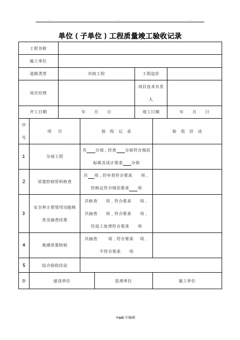 2018市政道路工程竣工验收范本资料全