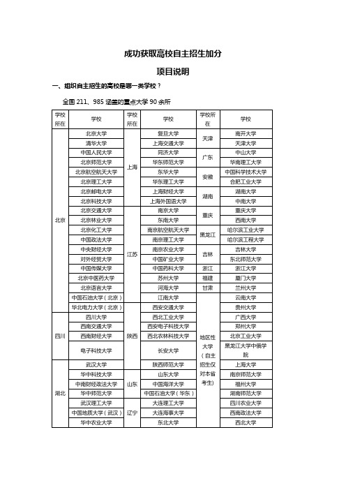 ''成功获取自主招生加分''项目说明