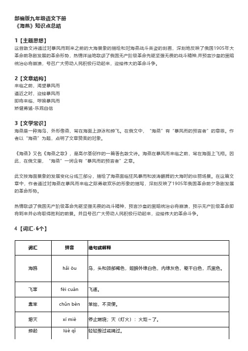 部编版九年级语文下册 《海燕》知识点总结