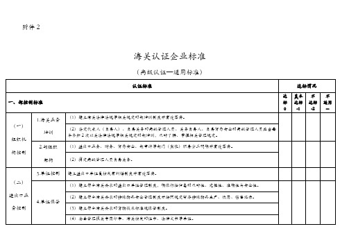 海关认证企业标准【高级认证通用标准】