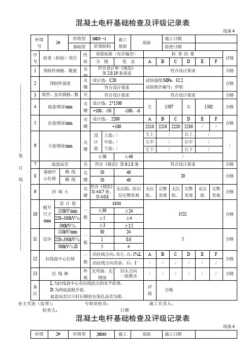 混凝土电杆基础检查及评级记录表