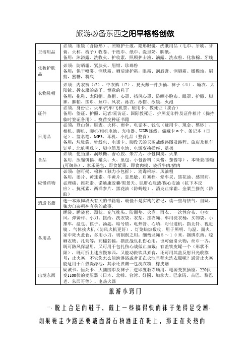 旅游必备物品清单【整理得最好】