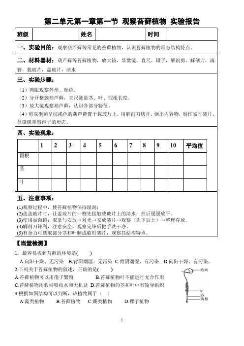 苔藓植物实验报告