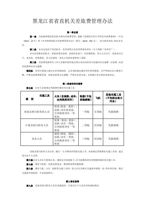 黑龙江省省直机关差旅费管理办法