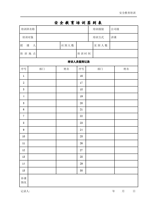 安全培训签到表(空)