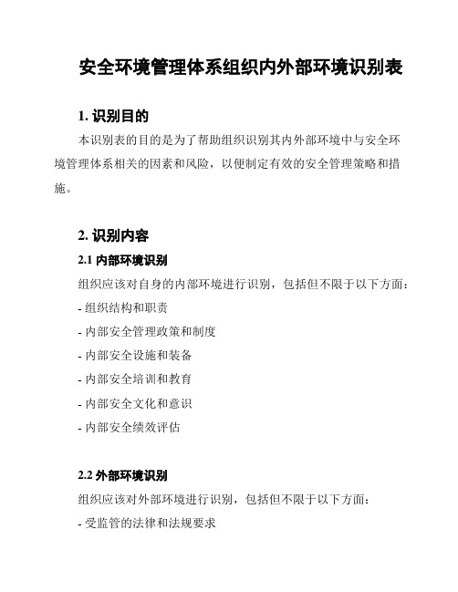 安全环境管理体系组织内外部环境识别表