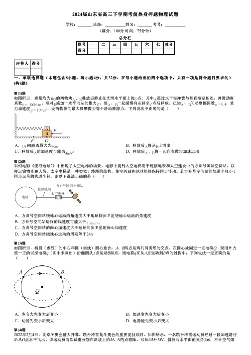 2024届山东省高三下学期考前热身押题物理试题