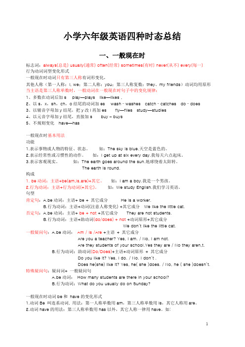 (完整)小学六年级英语四种时态总结,推荐文档