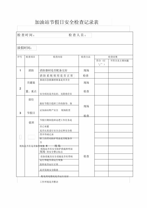 加油站节假日安全检查记录表