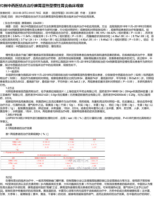 52例中西医结合治疗脾胃湿热型慢性胃炎临床观察