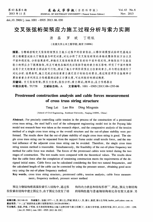 交叉张弦桁架预应力施工过程分析与索力实测