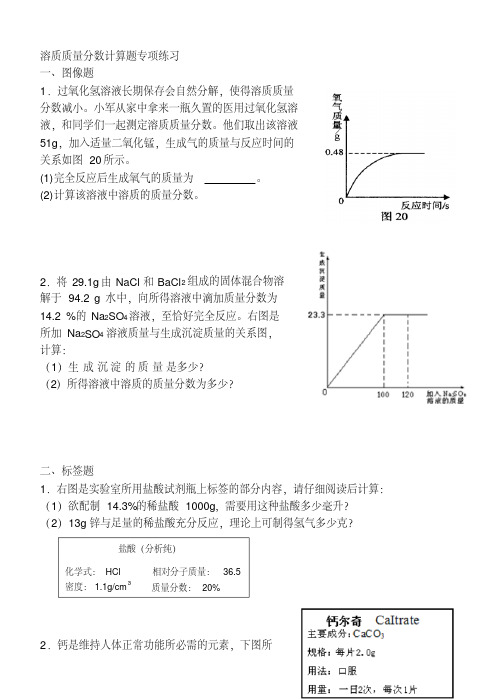 溶质质量分数计算题专项练习