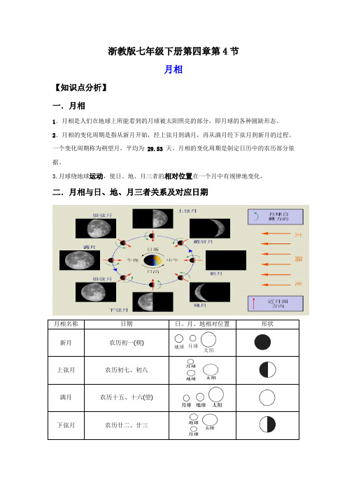 4-4月相(讲义)-2023-2024学年七年级科学下册同步精品讲义(浙教版)(原卷版)