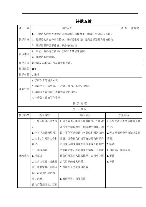 部编语文八年级上册《诗词五首》教案