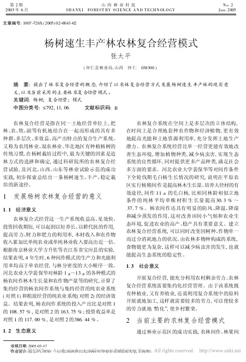 杨树速生丰产林农林复合经营模式