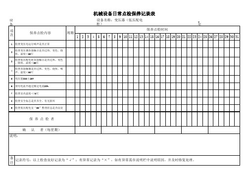 变压器低压配电柜日常点检保养记录表