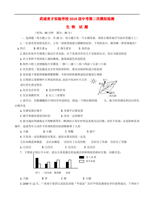 山东省武城县育才实验学校中考生物第二次模拟试题