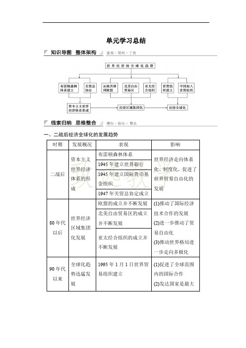 高中历史(人教版必修二)课时作业：第八单元 世界经济的全球化趋势 单元学习总结