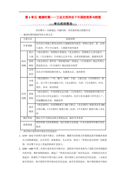 2019高考历史复习第2部分中国近代现代史第4单元晚清时期__工业文明冲击下中国的变革与转型单元高效整合学案