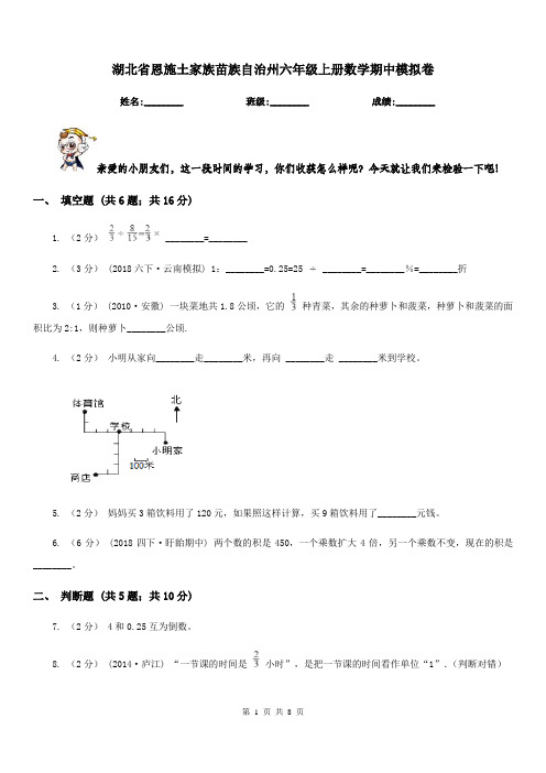 湖北省恩施土家族苗族自治州六年级上册数学期中模拟卷