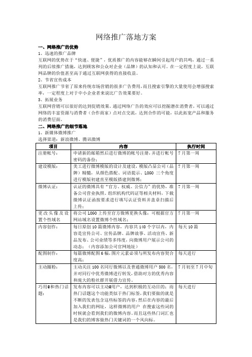 网络推广落地方案