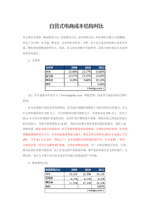 自营式电商成本结构对比