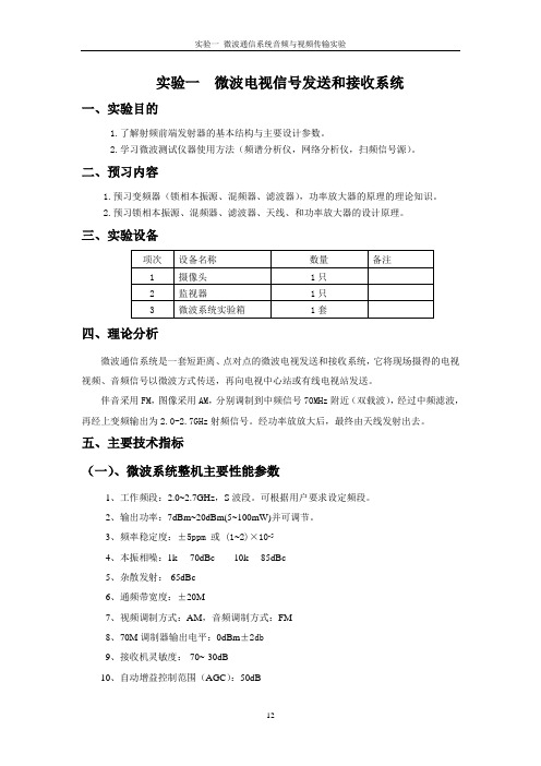 实验一  微波电视信号发送和接收系统