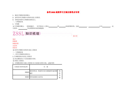 【精品】备考2022高考生物高效学习方案考点专项 1-5细胞的生物膜系统 新人教版