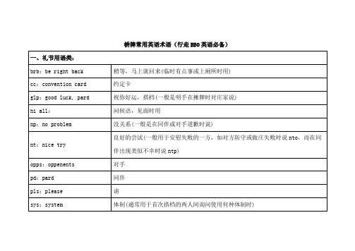 桥牌常用英语术语