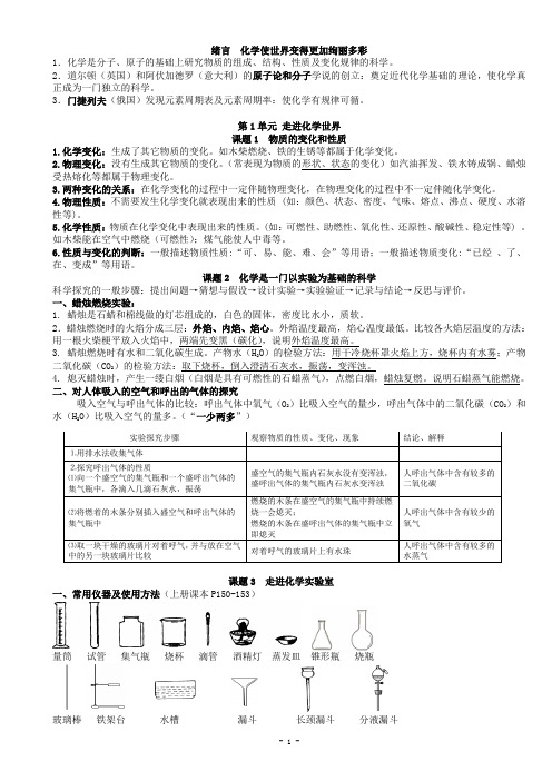 人教版化学九年级上册第1-4单元知识点