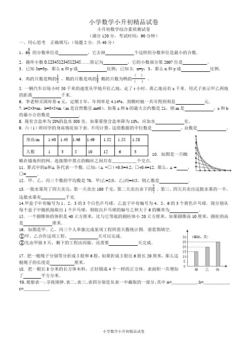 小升初数学综合素质及参考答案