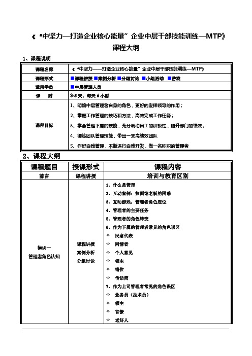 “中坚力—打造企业核心能量“企业中层干部技能训练——MTP训练营