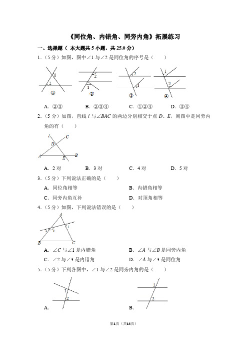 人教版七年级数学下册《同位角、内错角、同旁内角》拓展练习