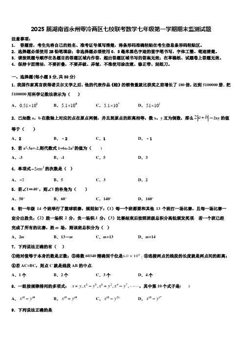 2025届湖南省永州零冷两区七校联考数学七年级第一学期期末监测试题含解析