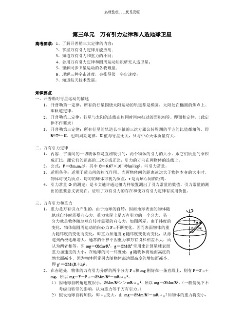 第三单元万有引力定律和人造地球卫星