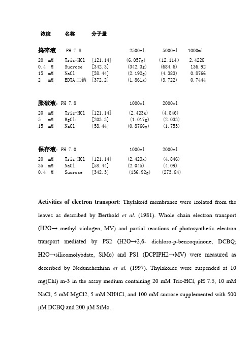 类囊体膜的提取