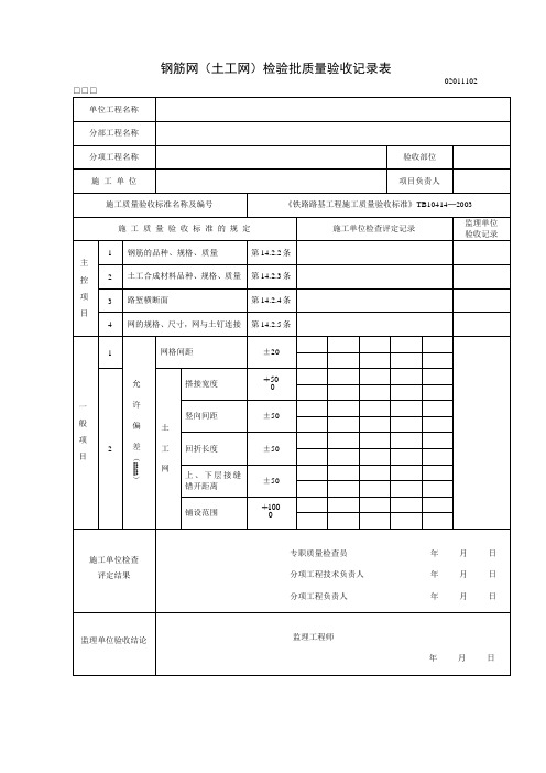 钢筋网(土工网)检验批质量验收记录表