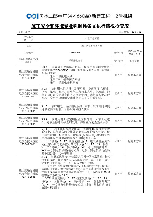 施工安全和环境专业强制性条文执行情况检查表
