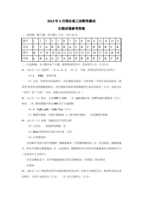 烟台高三诊断性测试生物试卷参考答案