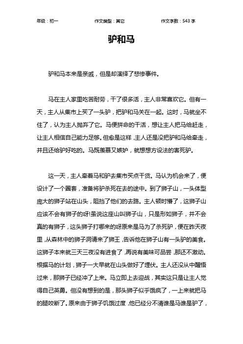 驴和马作文【初中初一500字】