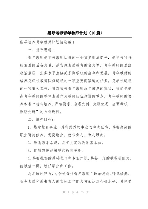 指导培养青年教师计划(10篇)