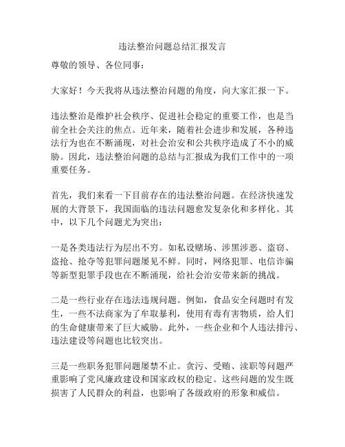 违法整治问题总结汇报发言