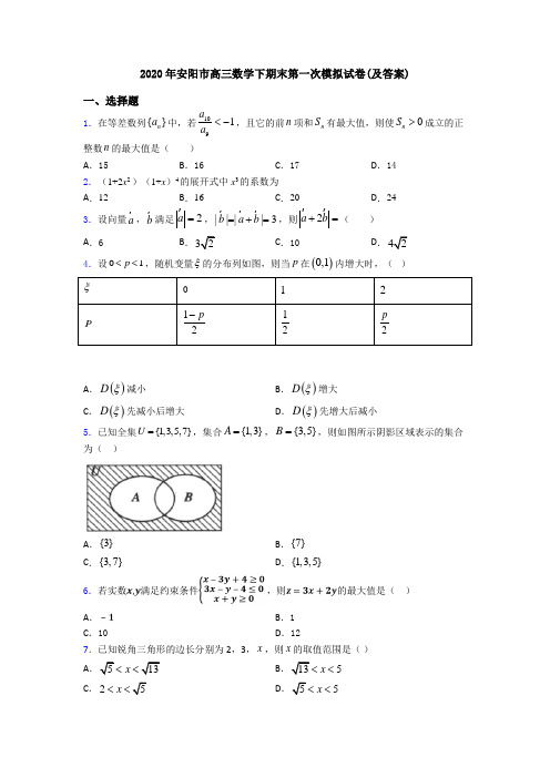 2020年安阳市高三数学下期末第一次模拟试卷(及答案)